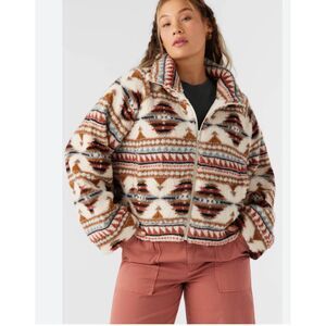 Oneill Womens Aztec Fleece Jacket Rori High Pile Fleece Cropped Size Medium
